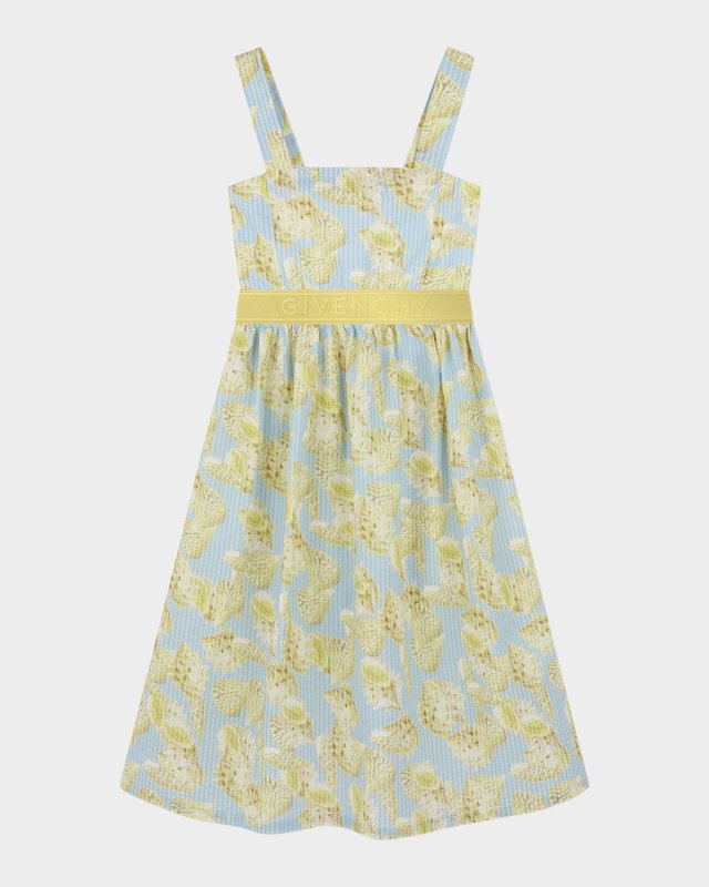 Girl's Shell-Print Logo Waistband Dress, Size 4-6